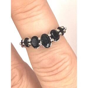 Bomb Party Black Onyx Stacker Winged Charm Ring Size 7